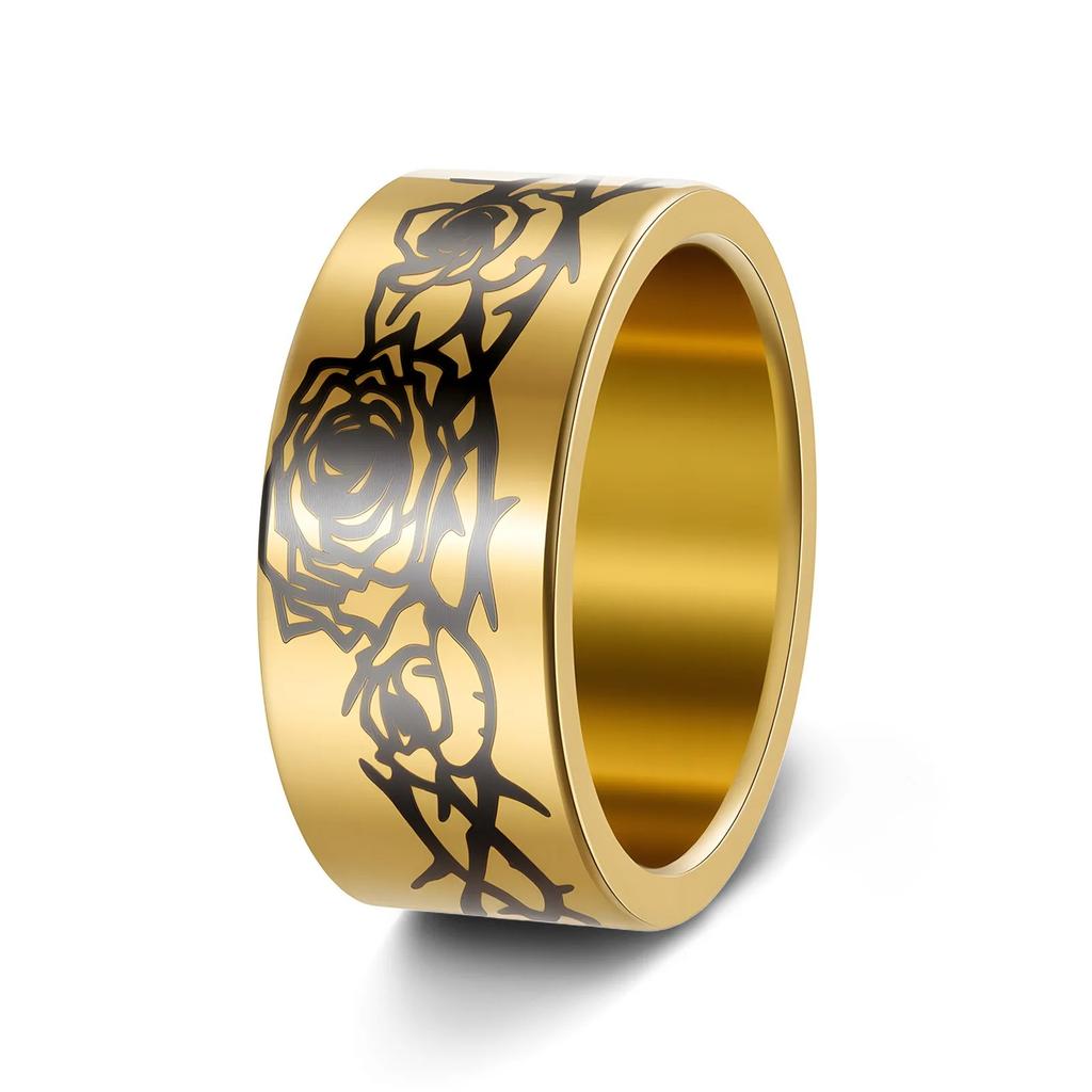 10MM Titanium Stainless Steel Rings for Men Women Rose Flower Polished Rings Engagement Wedding Band  Gift Wholesale