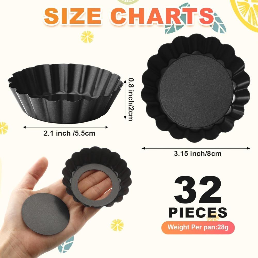 Mini Tart Pans 8cm Egg Tart Molds with Removable Bottom Non Stick Small Fluted Cupcake Tins Tarts Quiche Pan for Pies