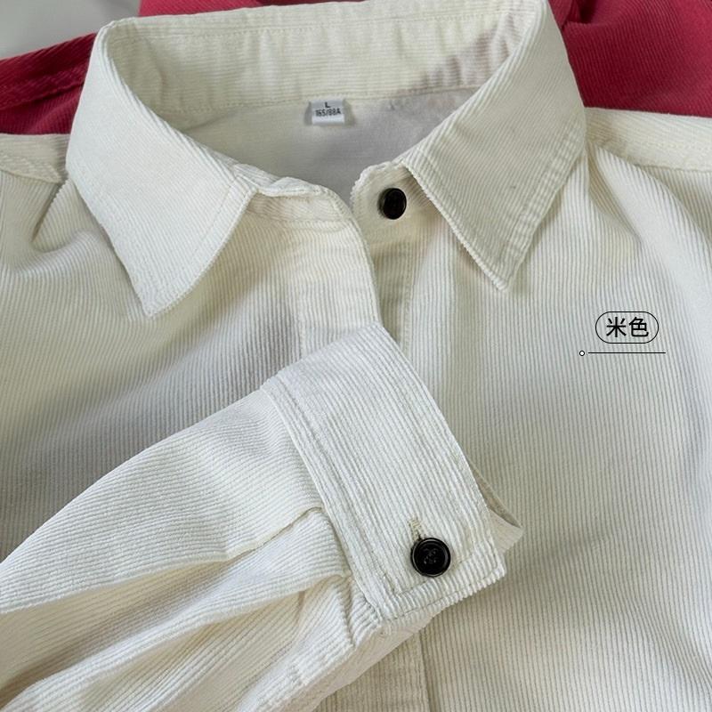 

Фиолетовая вельветовая рубашка с длинными рукавами, весенняя простая блузка для поездок на работу, корейская женская рубашка XXL белый