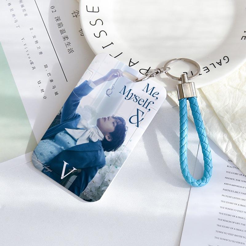 BTS Sliding Photocard Holder, Protective ID Badge Card Case with Braided Keychain Strap, Student Campus Bus Meal Card Protector Merch for ARMY