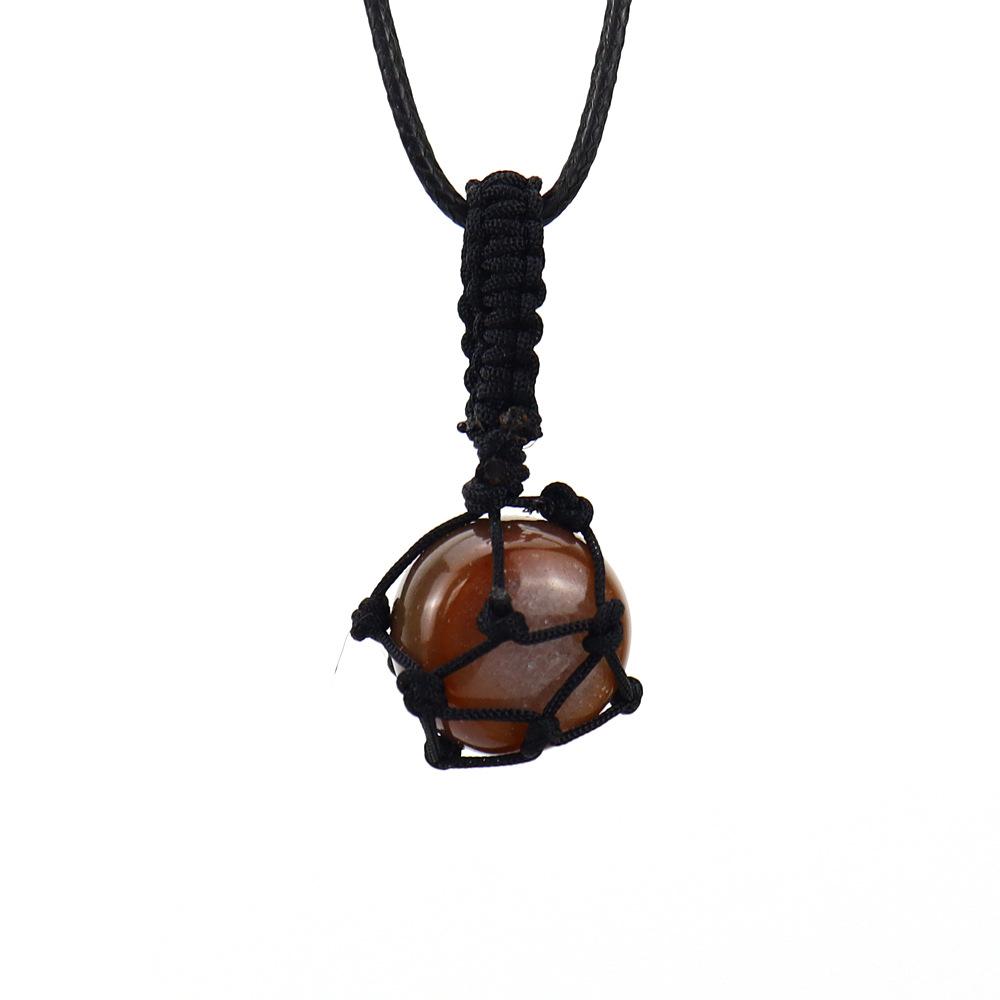 Hand-Woven Crystal Rough Stone Natural Stone Black Mesh Pocket Necklace Mesh Pocket Sweater Chain N702
