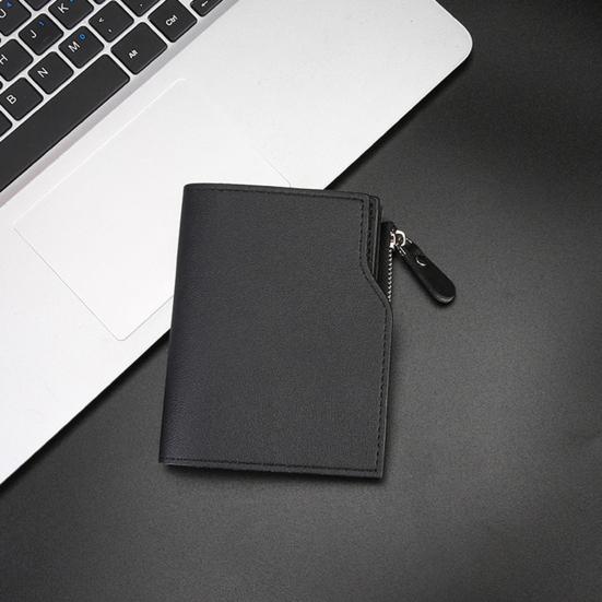Men Short Card Wallet Slim Tri-fold Wallet Large Capacity Card Holder Cash Wallet with ID Window Zipper Coin Pocket Gift for Father Husband