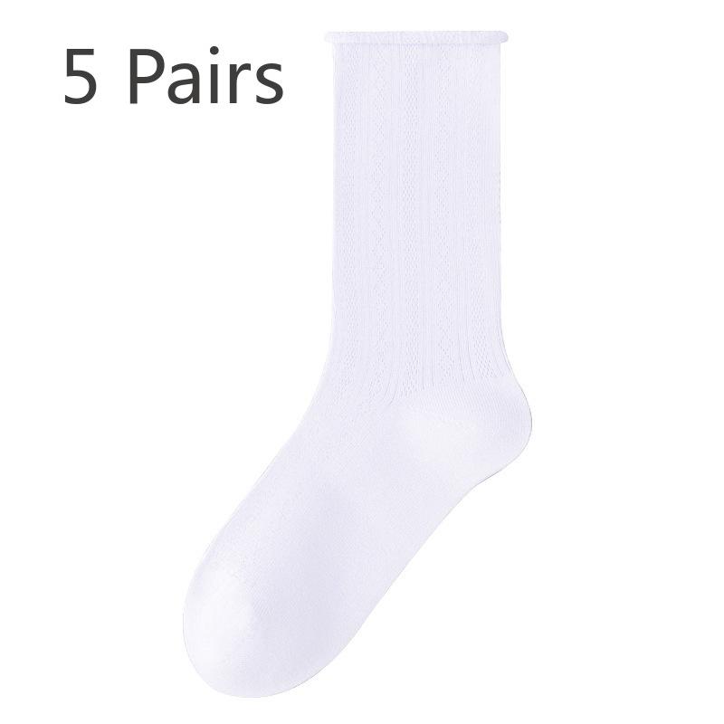 5 Pairs of Women's Summer Midtube Thin Mesh Breathable Pile Socks