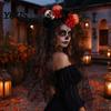 Halloween Party Hair Accessory Pumpkin Skull Floral Headband, Stable Hoop with 3D Artificial Costume Headband Flowers And Spiderweb Black Gauze Gothic