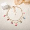 Korean Version of Fresh and Fashionable Imitation Pearl Three-layer Chain Stacked Necklace Oil Dripping Alloy Love Pendant Niche Women