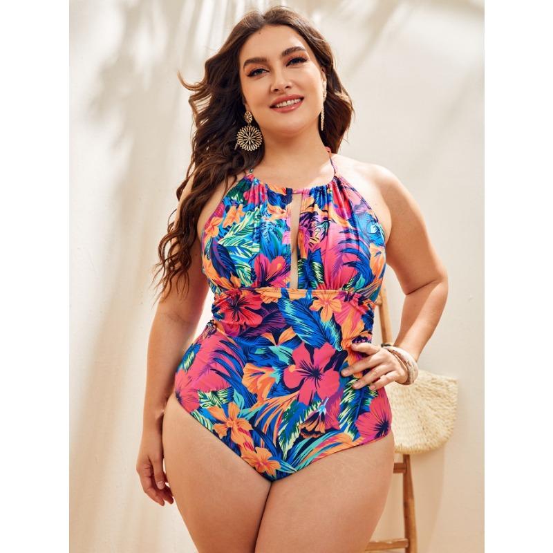 

Большие размеры танкини купальники женские 2025 цельный купальник с бретельками через шею сексуальное бикини большой размер купальный костюм 4XL пляжная одежда 4XL