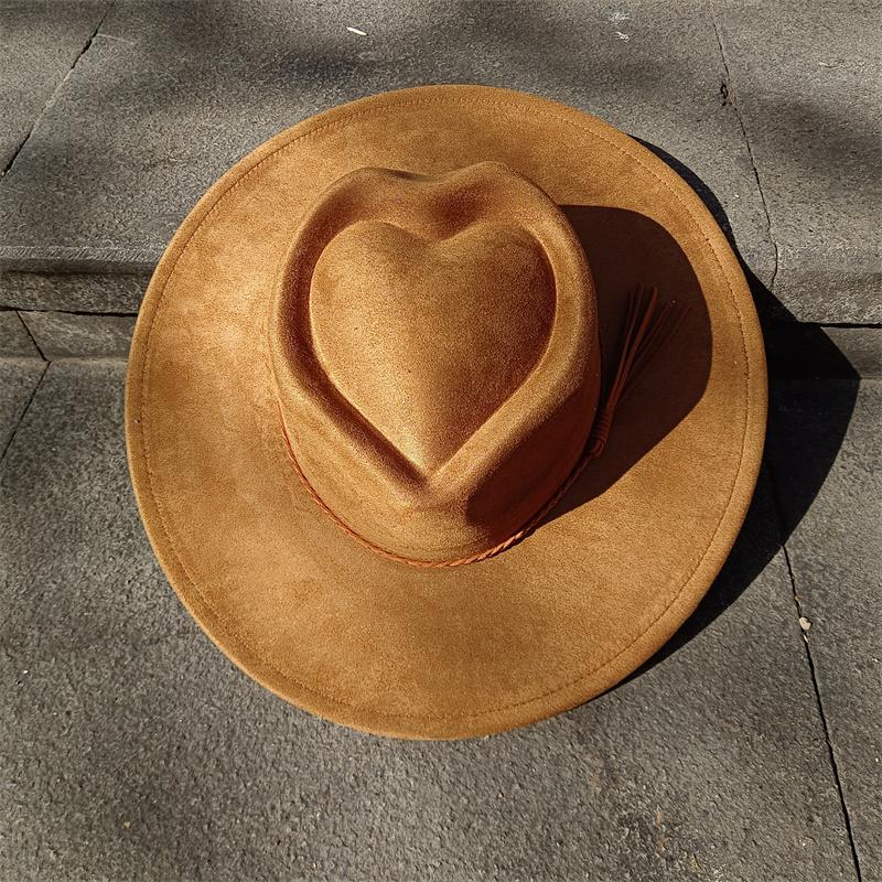 Red Love Suede Top Hat Wide Brim Fedora Hat Men Women Autumn Winter Felt Jazz Hats Classic Church Fedoras Chapeau Sombrero Mujer