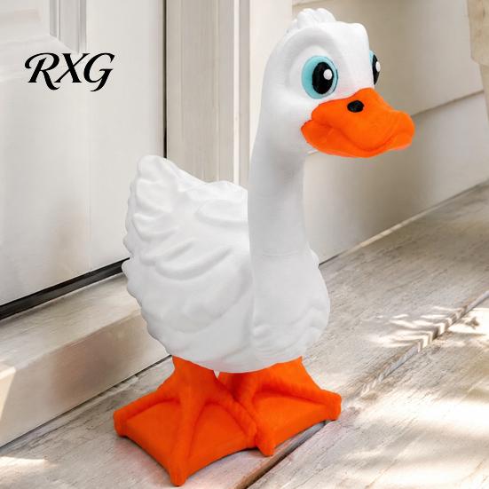 Unique Outdoor Entrance Decor 3D Printed Yard Goose Statue, Cute White Long Neck Porch with Whimsical Orange Beak Feet, Garden Decorative Figurine for