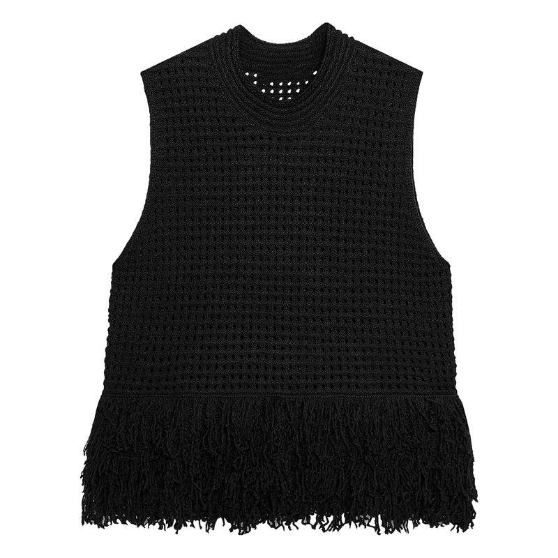 Zaprha 2025 Autumn New Sweet Plaid Knitted Tassel round Neck Sleeveless Vest Top 4331027