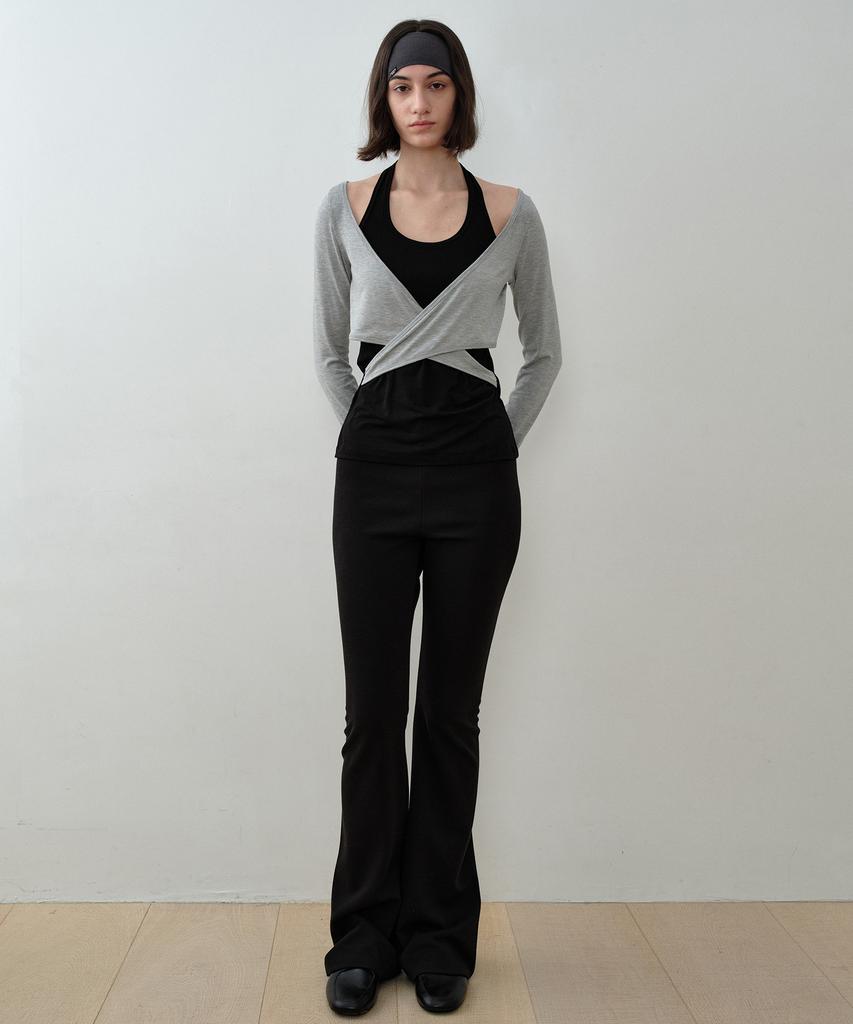 Simeteuligpeosenteu Halter Layered X Wrap Top / Melange Gray