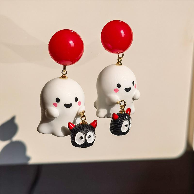 Halloween Cute Resin Ghost Pumpkin Earrings Stud For Women Cartoon Bat Pendant Earring Girl Friendship Party Jewelry Party Gift