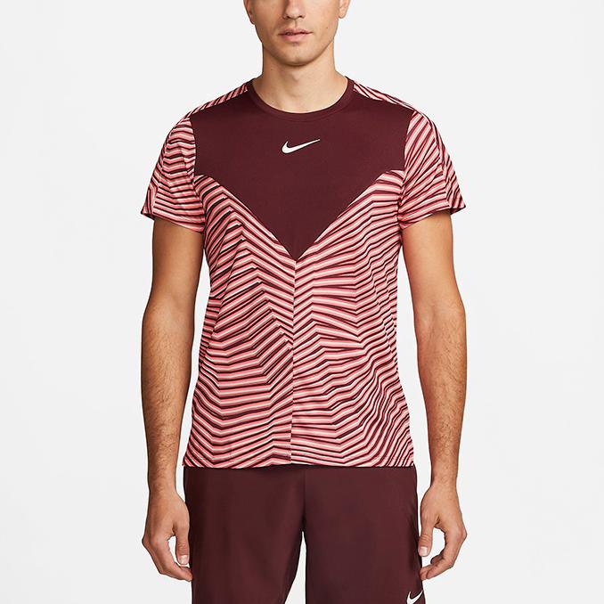 Nike Court Dri-FIT Slam Striped Colorblock Crew Neck Short Sleeve Tee Men Tops Night-Maroon DV0702-681