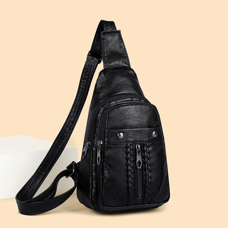 Women's Soft Leather Chest Bag Rivet Shoulder Crossbody Bag