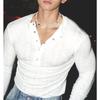 Herren Eng anliegendes Stretch-Strick-Henley Langarm Dünnes Atmungsaktives Basis-T-Shirt