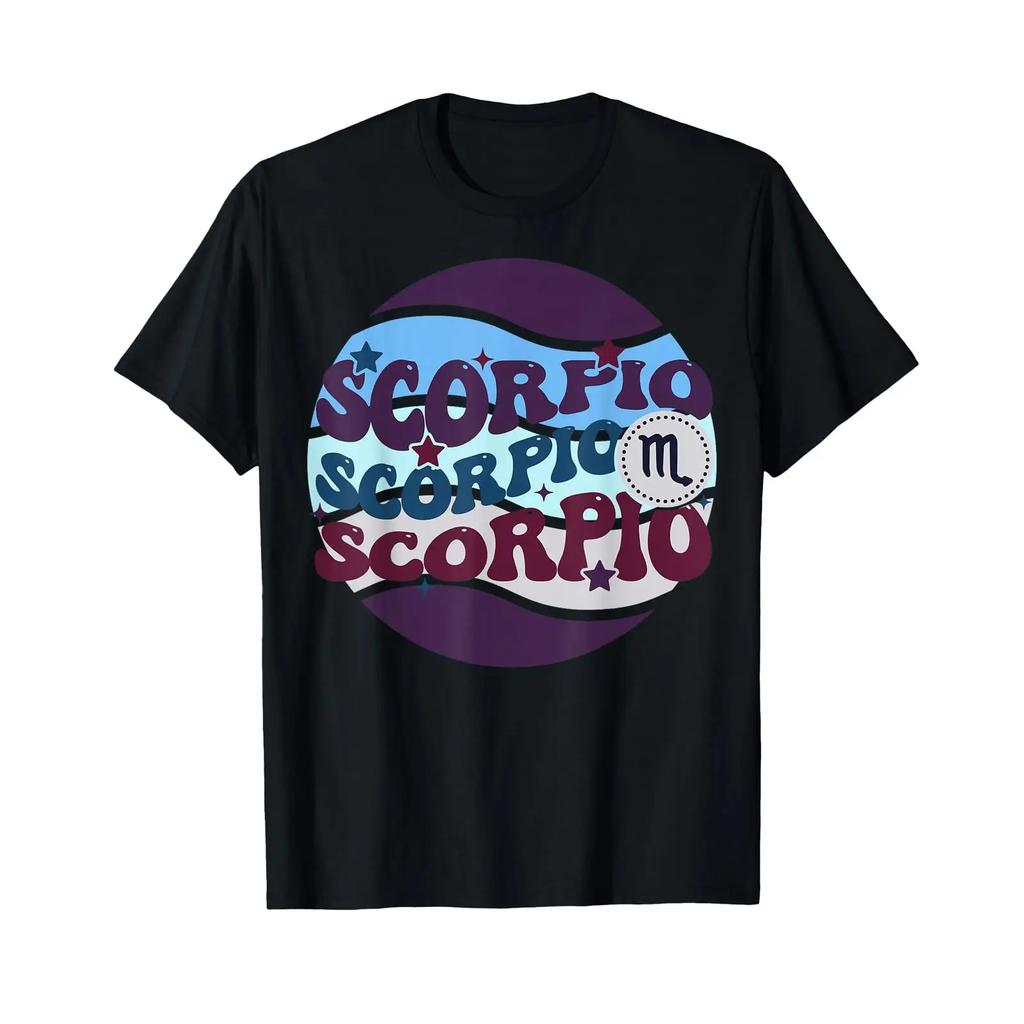 Sternzeichen Skorpion Retro Astrologie Wave Grafik Schild T Shirt Vintage Washed Breathable Comfortable Top For Everyday Wear