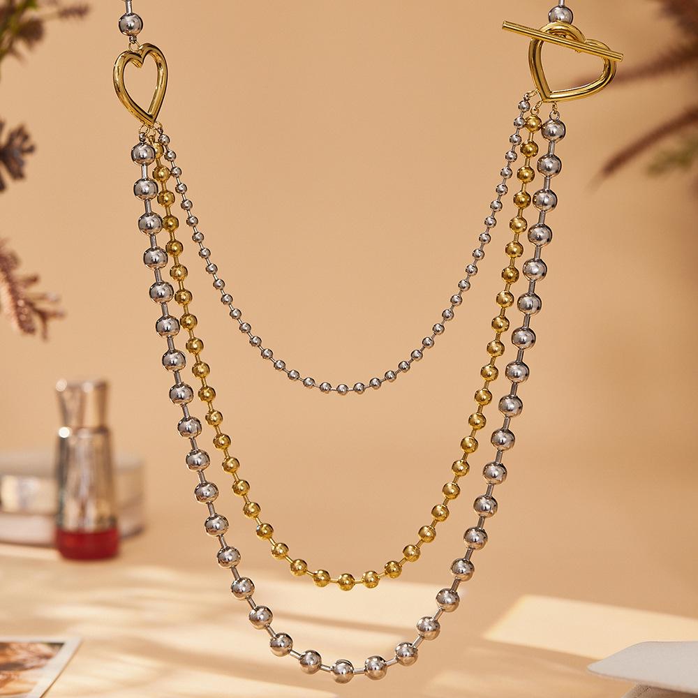 Qiong Yao Multi-layer Color Block Beaded Necklace, Long European Style, Bold Runway Stainless Steel Design.