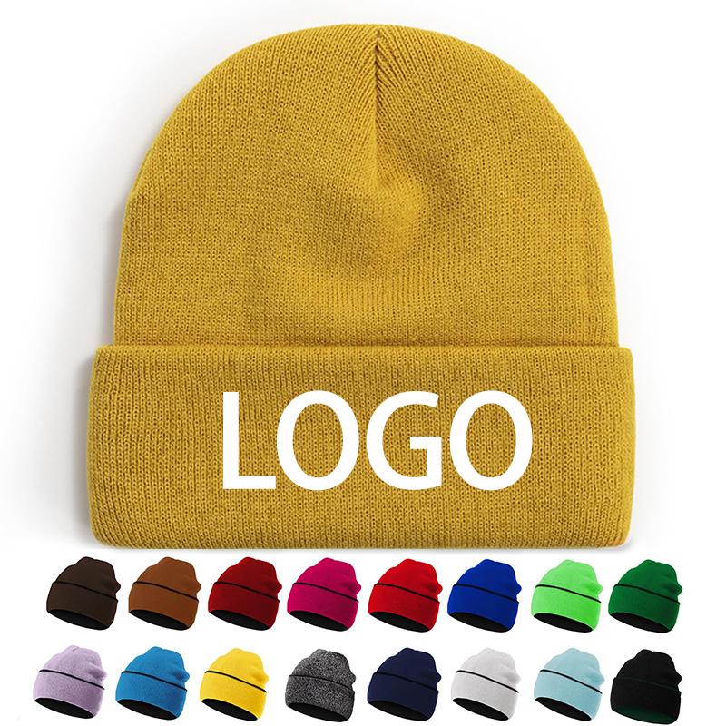 Men Women Unisex Knitted Beanie Hats Winter Soft Warm Skull Cap Fashion Outdoor Casual 3D Embroidery Beach Custom Logo 100%