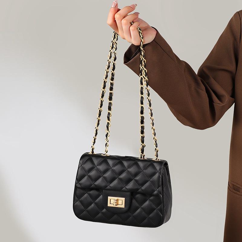 Bag Women's New Women's Bag Leather Shoulder Crossbody Bag Fashion High-end Diamond Chain Small Square Bag