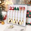 6pcs Christmas Party Dinnerware Set with Gift Box Elk Christmas Hat Tree Fork Spoon Cutlery Set Gold Stainless Steel Tableware