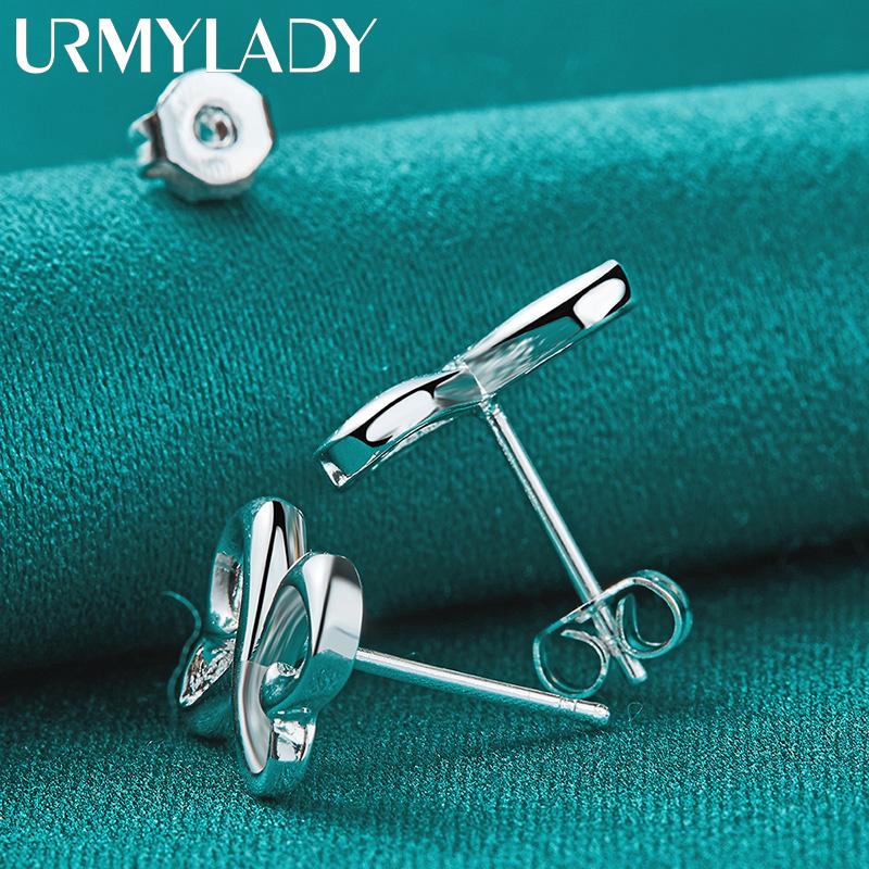 Pendientes de plata de ley 925 con forma de corazón y lazo para mujer, joyería de moda