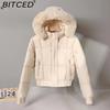 BITCED Women's Short-Length Puffer Coat Winter Fleece-Lined Thickened Cotton Jacket with Large Fur Collar Bread-Style Outerwear