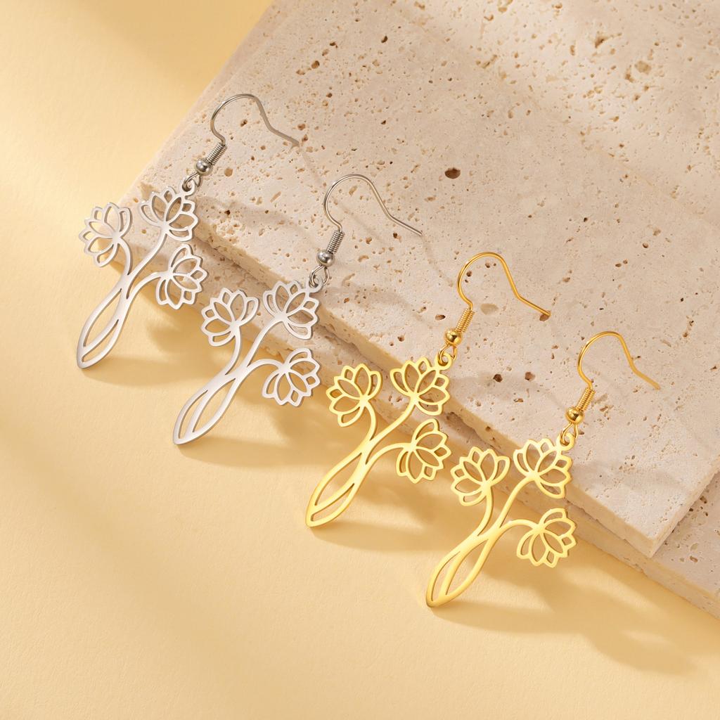Lucktune Lotus Yoga Buddhism Flower Pendant Earrings Stainless Steel Women's Earring Gold Color Jewelry Date Party Gift Sale
