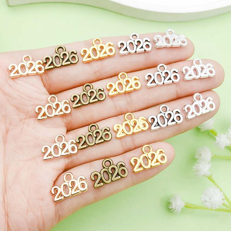 50Pcs Vintage Alloy 9*14Mm Number Charms 2026 2027 Year Pendants Diy Earring Bracelet Necklace Jewelry Making Crafts Accessories