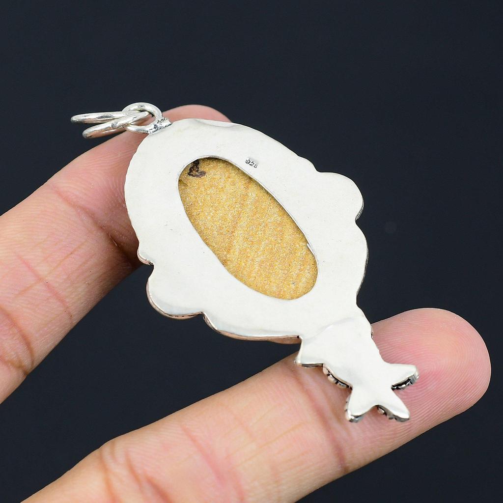 Sisters Day Sale 925 Sterling Silver Natural Psilomelane Dendrite Flower Pendant