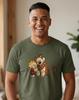 Calvin and Hobbes Faux Stitching & Patchwork Print Relaxing Illustration T-Shirt | Retro Comic Strip Design