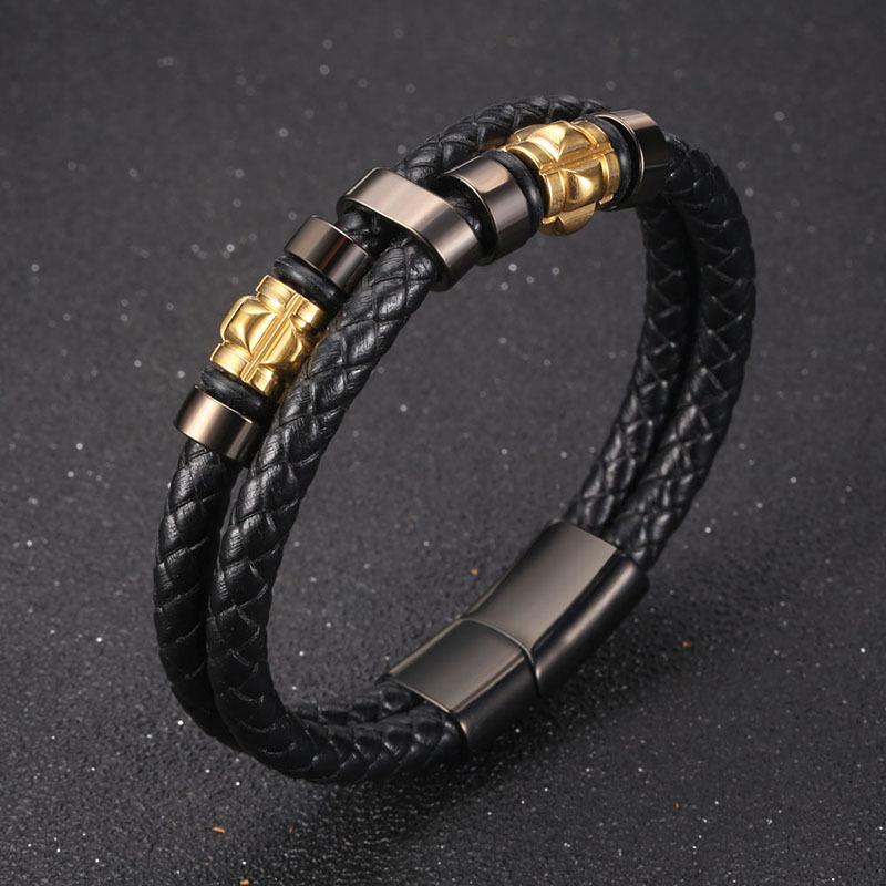 Nytt personlig vevd lærtau Titan stålarmbånd retro armbånd