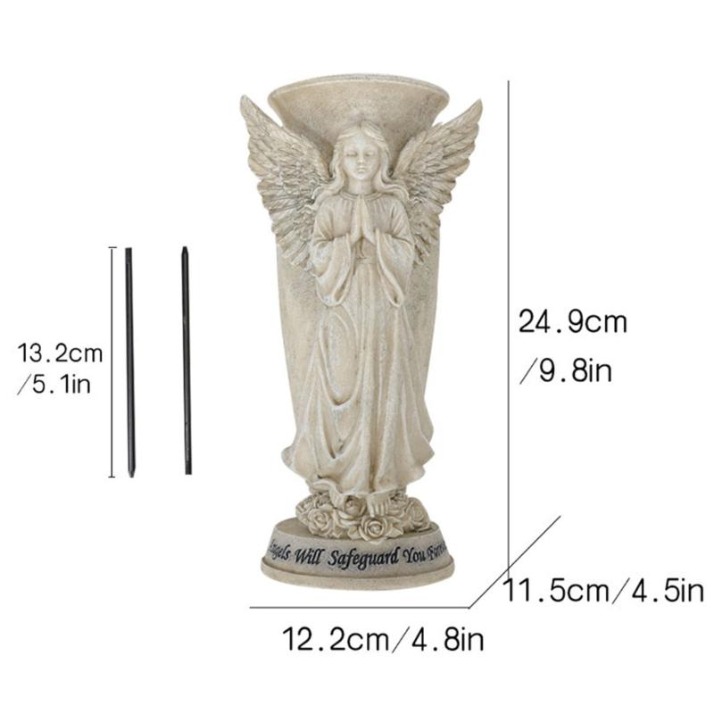 Cemetery Vases Praying Angel Sculpture Ornament Resins Outdoor Decors Flower Holder Pot For Memorial Garden Grave Site