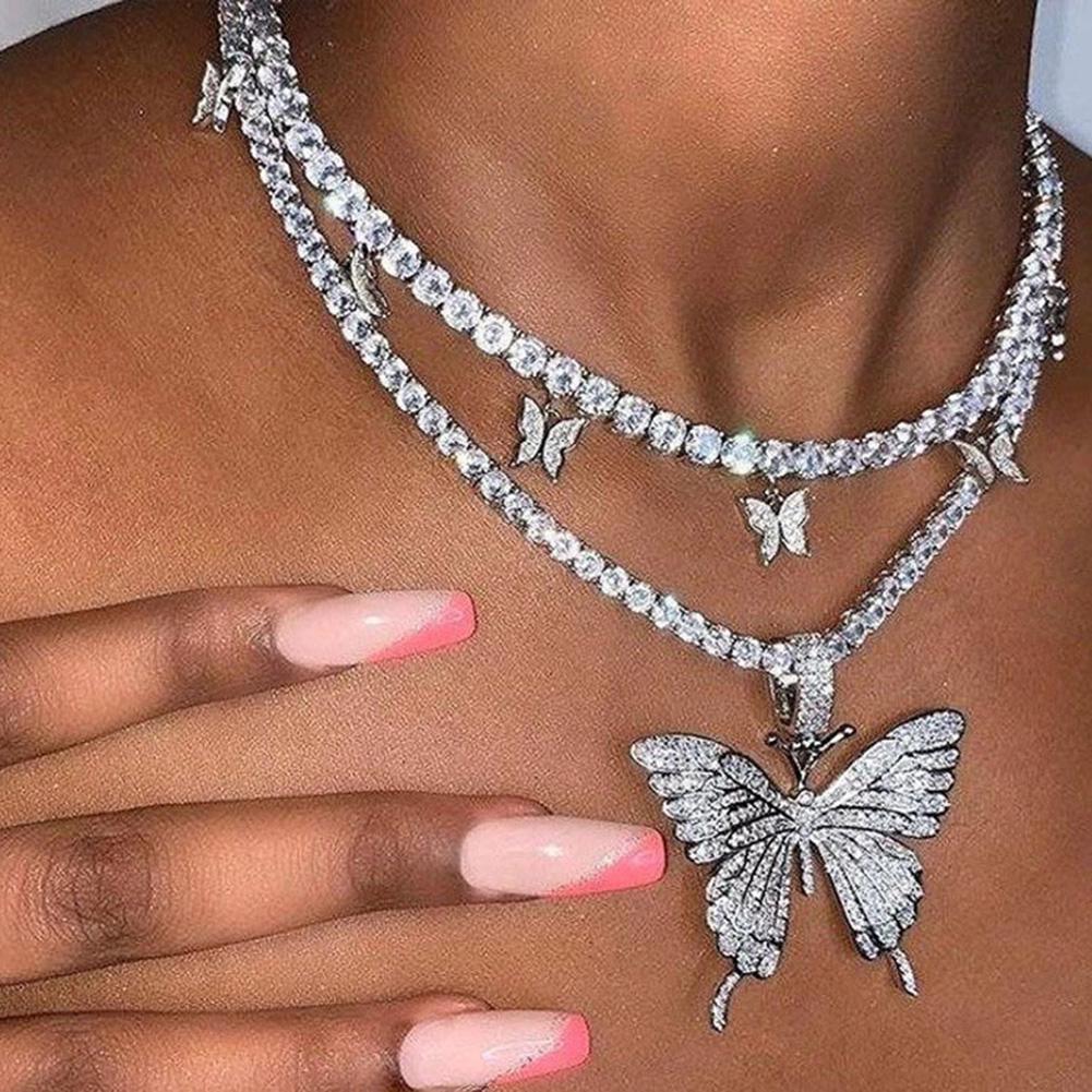 Damenmode Chic Shiny Hollow Schmetterling Halskette Anhänger