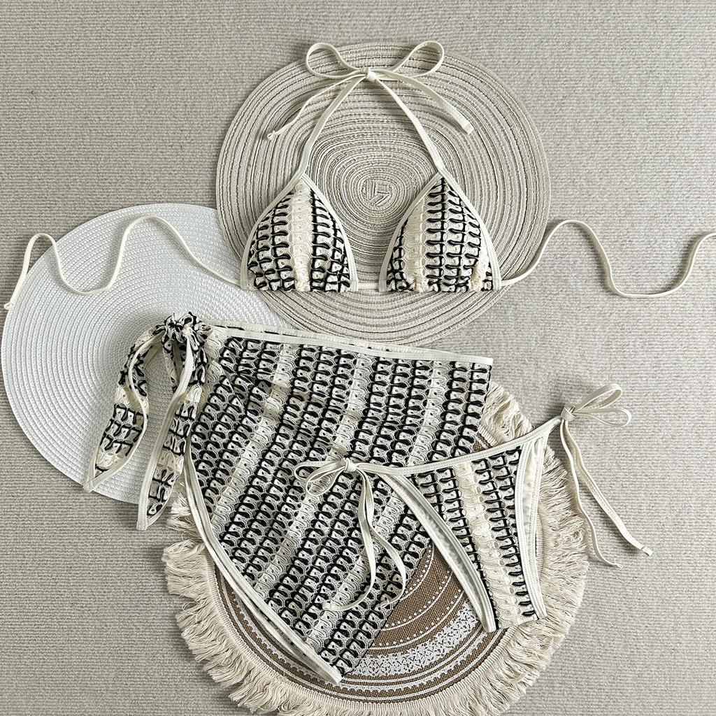 2026 Fashionable and Sexy Composite Fabric Three-piece Mesh Skirt Swimsuit Bikini Swimsuit