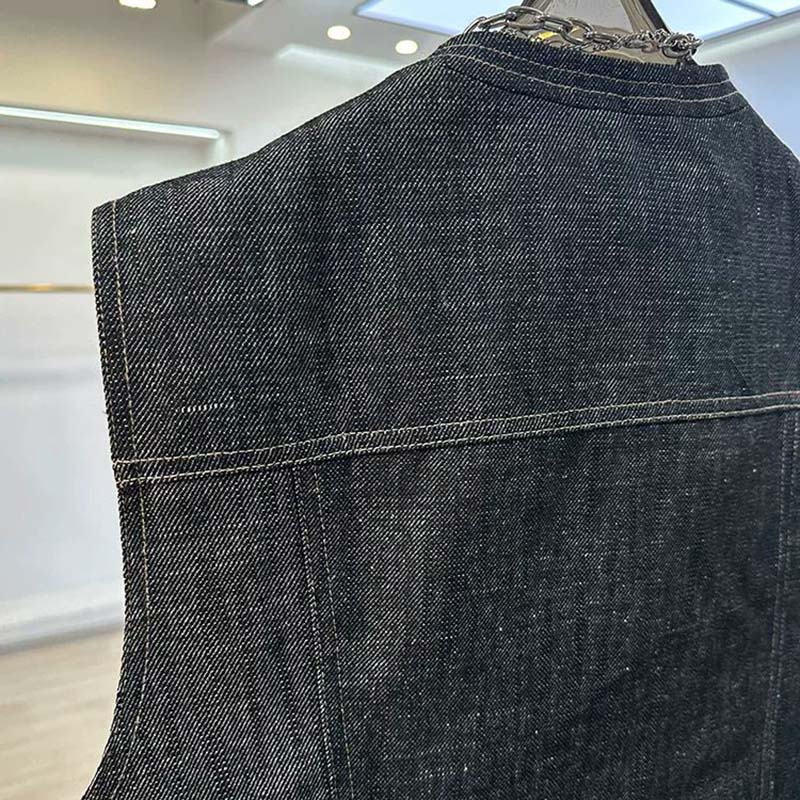 Weste Denim Damen Sommer Baumwollweste Übergröße Einfarbig Übergröße Lässig Ärmelloser Mantel Knöpfe Weste