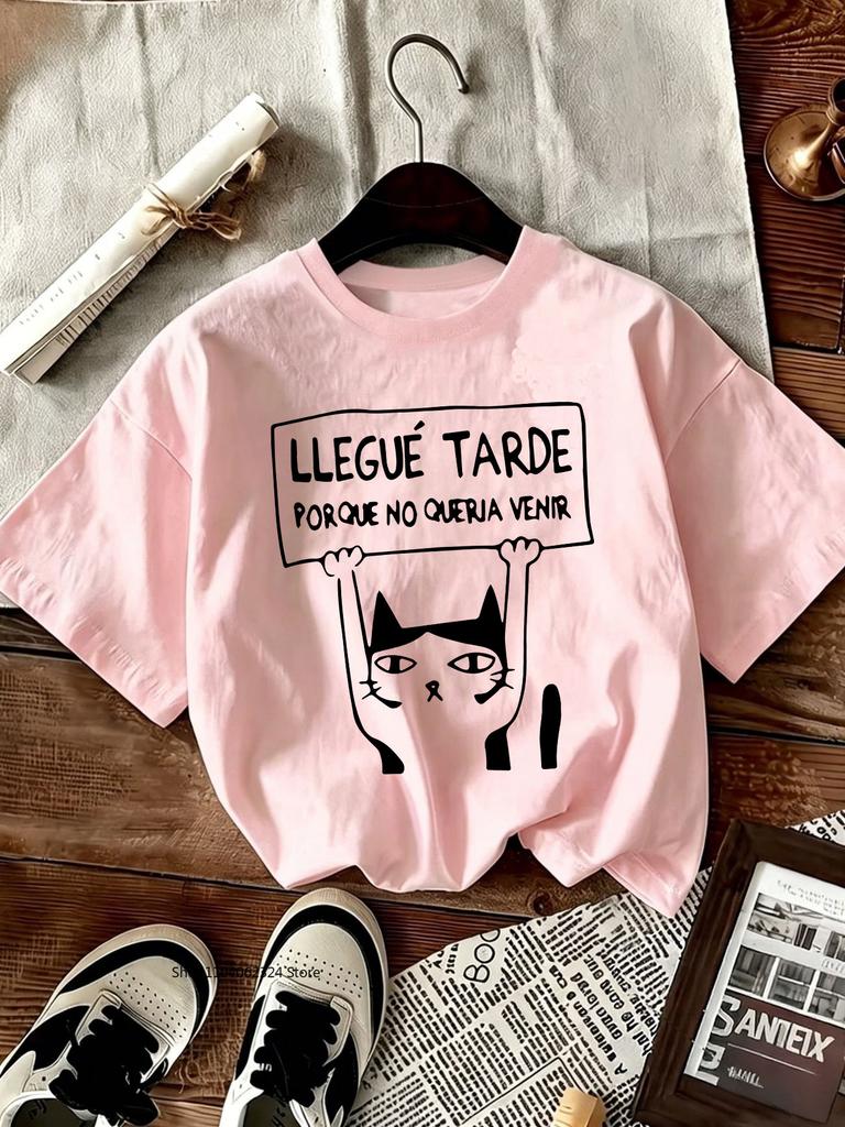 TXCartoon Trendy Kawaii Cat Print T-shirt Women's Summer Round Neck Cute Cat Y2K Graphic Tee Summer Casual Woman Clothing