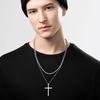 Men Double Layered Chain Cross Charm Pendant Necklace, Stainless Steel Stacking Set Choker Collar Gifts To Him