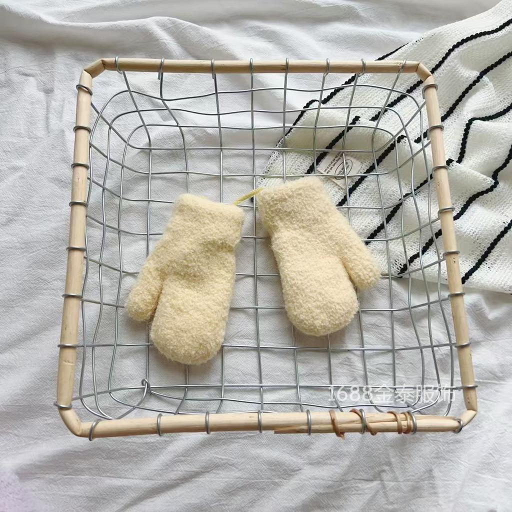 Baby Gloves Ins Soft Glutinous Waxy~ Korean Simple Solid Color Plush Baby Winter Thickened Warm Neck Bag Finger