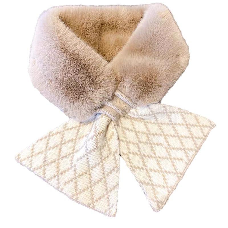 New Korean Style Winter Scarf Versatile for Women Warm and Thickened Simple Cross Scarf Knitted Cute Neck Protector Fur Collar