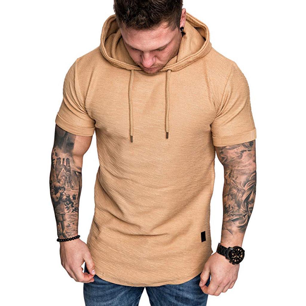 Men's Solid Color Hooded Summer Sports T-Shirt