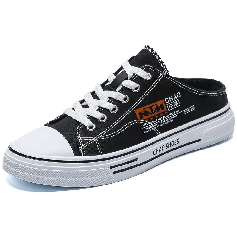 Autumn new breathable half-drag men's shoes trendy canvas shoes bag head drag casual shoes student slippers