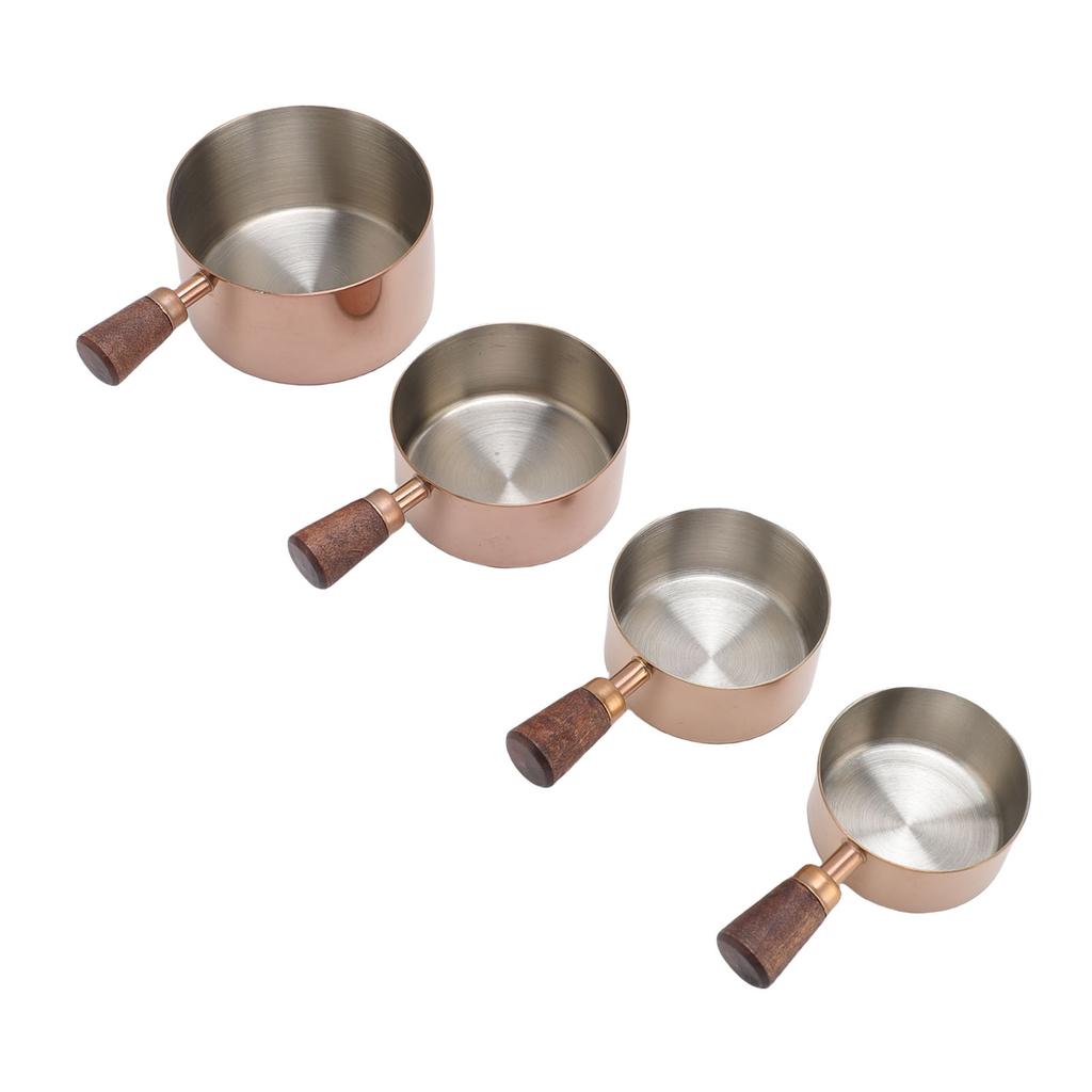 4Pcs Stainless Steel Measuring Cup Stackable Condiment Cups Dipping Sauce Cups with Wooden Handle For Coffee Cooking Baking