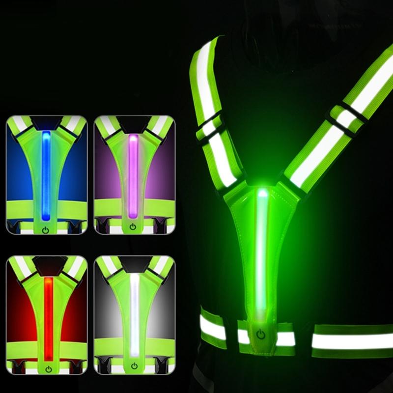 USB Rechargeable LED Safety Vest With Reflective Strips For Night Running Cycling And Dog Walking Adjustable Lightweight Design