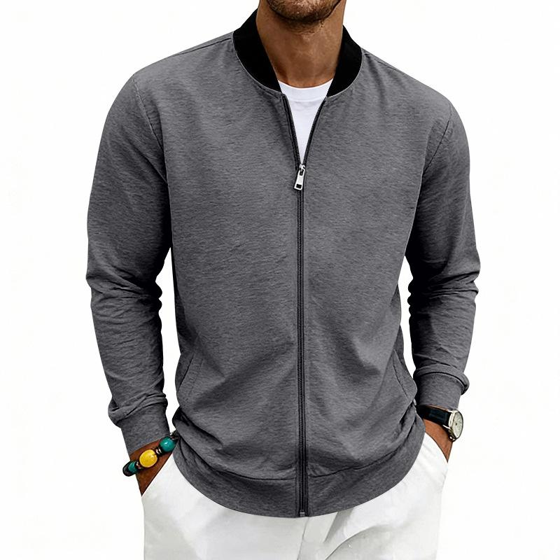 Men's Spring-autumn Lightweight Retro Simple Flight Stand-up Collar Jacket Baseball Shirt Jacket Cardigan