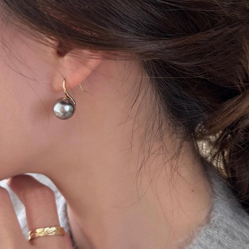 French 12Mm Big Champagne Imitation Pearl Ear Hook Earrings For Women Personalized Wedding Jewelry