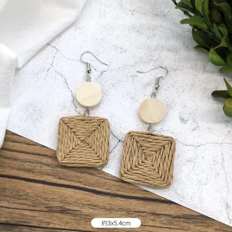 Vintage grass rattan woven handmade earrings bohemian vacation style stud earrings women's summer ear jewelry