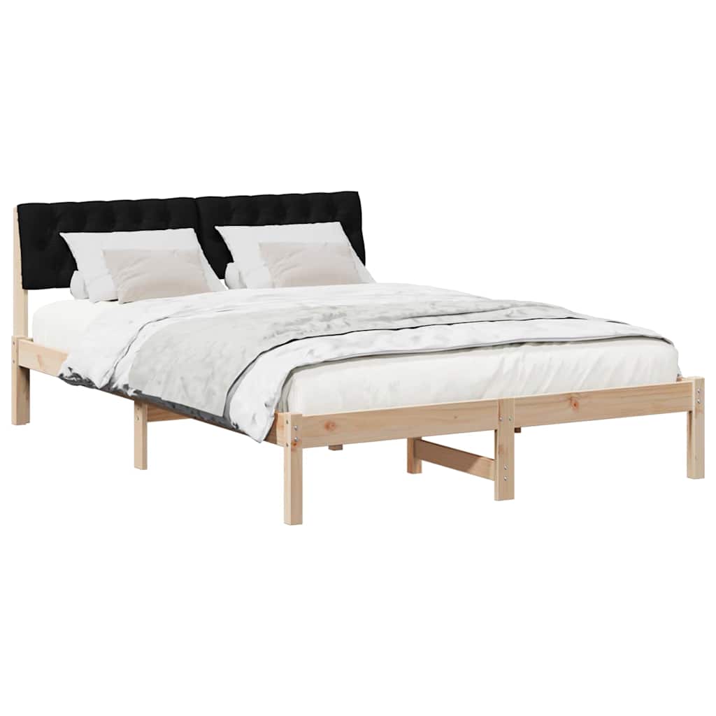 Brown and Black Bed Frame 160 x 200 cm Solid Pine Wood