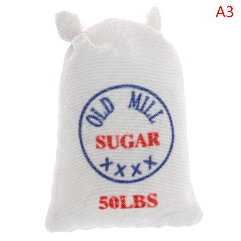 

1:12 Dollhouse Miniatures Two Flour And Rolling Pin Doll Roofing Flour Salt Sugar Cloth Bag Dollhouse scale Kitchen Accessories