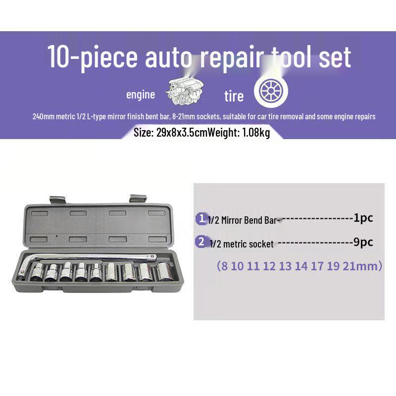 46-Piece Car & Motorcycle Repair Tool Set - Socket, Ratchet Wrench, Hex Key