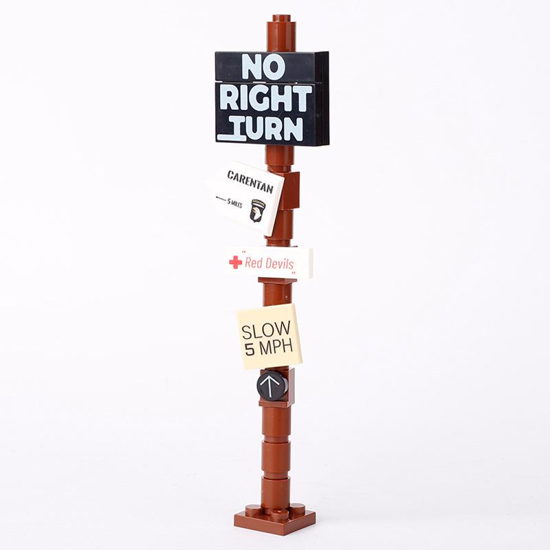 Military War Soviet German Soldiers Miniature Road Signs Map Printing Small Particles Assembled Building Block Toys