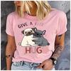 Cotton Give A Frug Hug Cute Pug French Bulldog Graphic Tshirt Women Cartoon Puppy Hug Dog Lover Casual Short Sleeve Tee